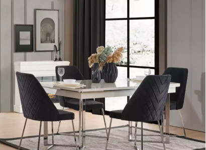 Dining table Modern Table Wood Dining room Suite 4x Chairs 5 pcs. Set Group